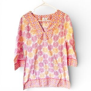 Vineyard Vines Tropical Tunic Top XS Shirt Pink Orange Citrus Cover-Up Resort